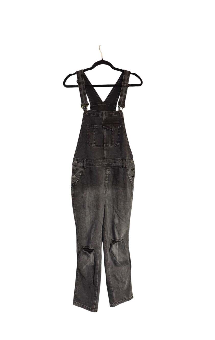 RSQ Black Acid Wash Denim Distressed Overalls Size 7 / 28
